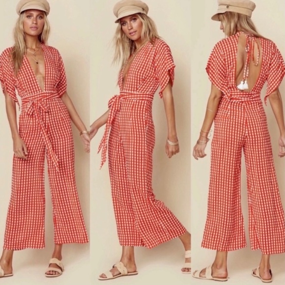 Faithfull the Brand Pants - FAITHFULL THE BRAND Cedric Jumpsuit 8 Red Gingham